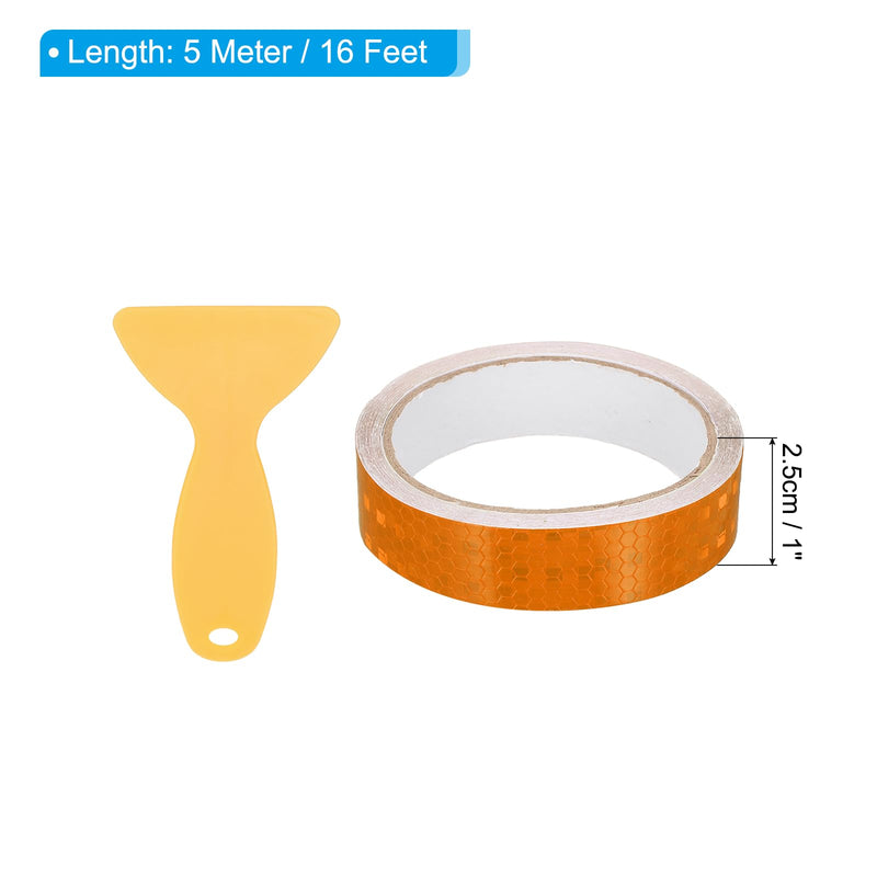PATIKIL Reflective Tape, (1 Inch x 16 Ft, Orange) (1 Roll), Waterproof Self Adhesive Safety Warning Stickers Outdoor Night Reflector Tape with Scraper, Suit for - Truck/Trailer/Car 1 Inch x 16 ft