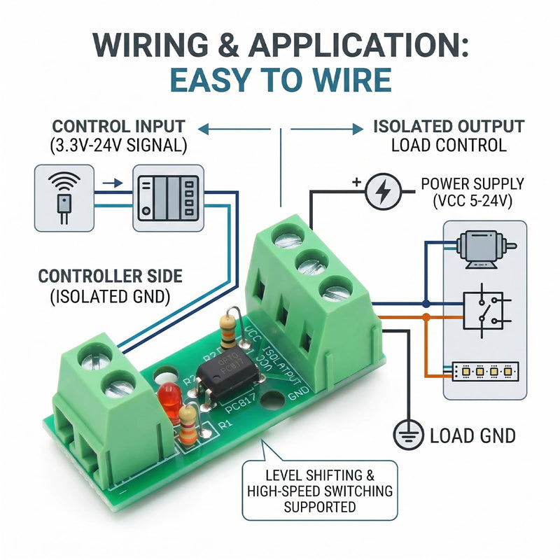 Optocoupler Isolation Module PC817 EL817 Voltage Converter 1-Channel 24V DC Isolator Level Converter Module for PLC SPS Arduino, 1.8V-24V Output Signal, Set of 4, Green