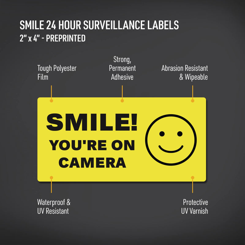 Avery Smile You're on Camera Video Surveillance Labels, Waterproof, UV Resistant, Preprinted, 2" X 4", 20 Labels 2" x 4"
