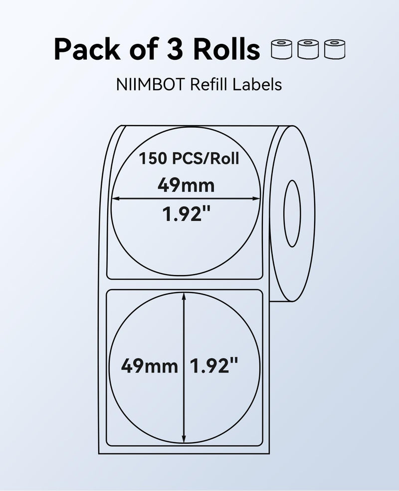 3 Rolls Round White Labels for NIIMBOT B1 B21 B3S K3 Label Maker, 2'' x 2'' (50x50mm) Printer Labels, Food Labels for Jars, Personalized Editable Labels for Home/School/Office 50x50-roundwhite-3rolls