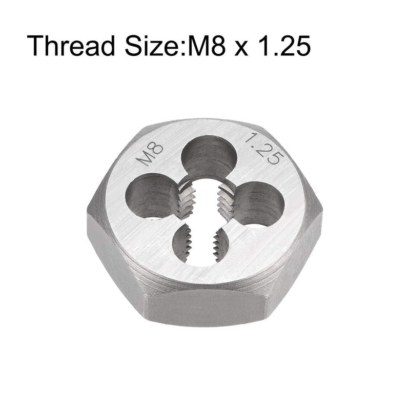 sourcing map Hexagonal Die M8 x 1.25 Pitch | Carbon Steel Metric Taper Tube Accuracy Level 6g
