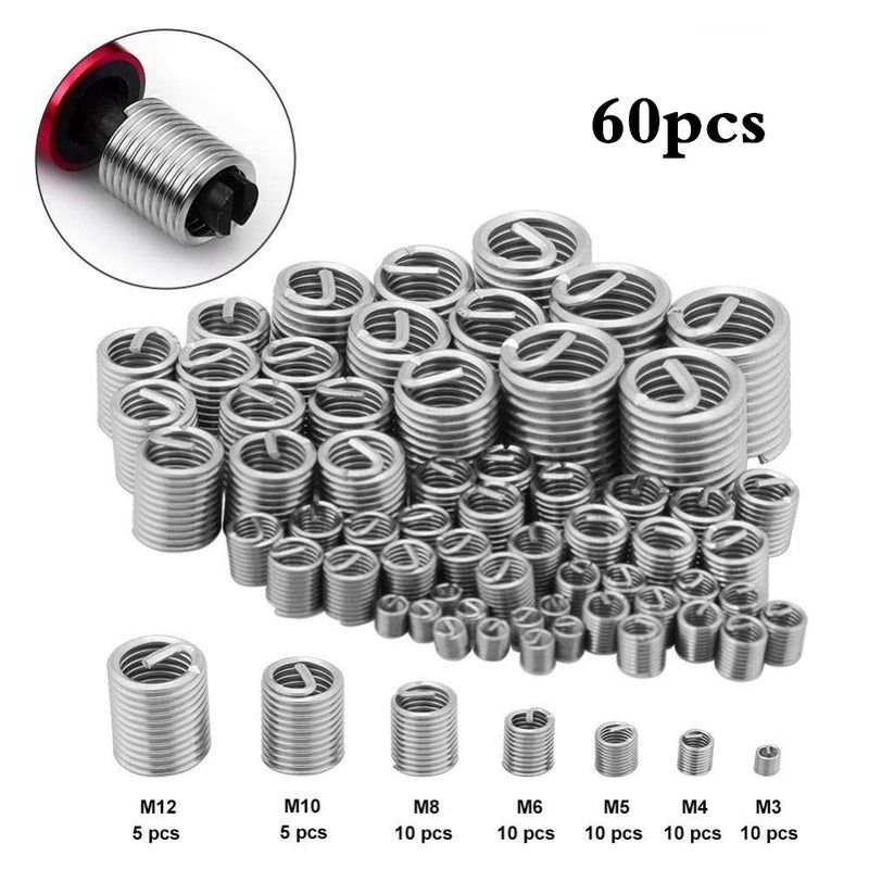 [Australia - AusPower] - Wire Insert Thread, 60pcs Stainless Steel Wire Screw Sleeve Thread Repair Kit M3 M4 M5 M6 M8 M10 for Automotive Repairs 