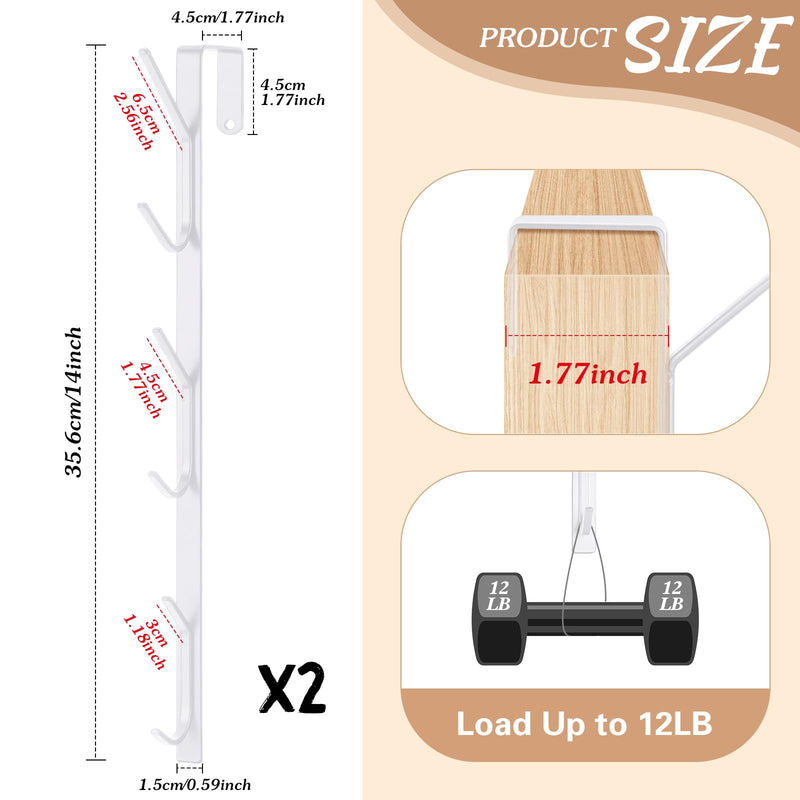 [Australia - AusPower] - Tandefio 2 Pack Over The Door Hook Hanger Comes with 6 Hooks from Large to Small 14'' Metal Over The Door Hooks Hanger for Hats Coat Scarf Purse Bags Scarf Keys and More (White) White 