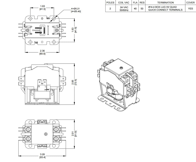 [Australia - AusPower] - SunLee UL 2 Pole FLA 40 Amp Coil 24 VAC 50 RES Contactor 45GG20AJ Replacement for Air Conditioner Condenser Compressor Heat Pump Refrigeration Contactor 2P 40A 24VAC 