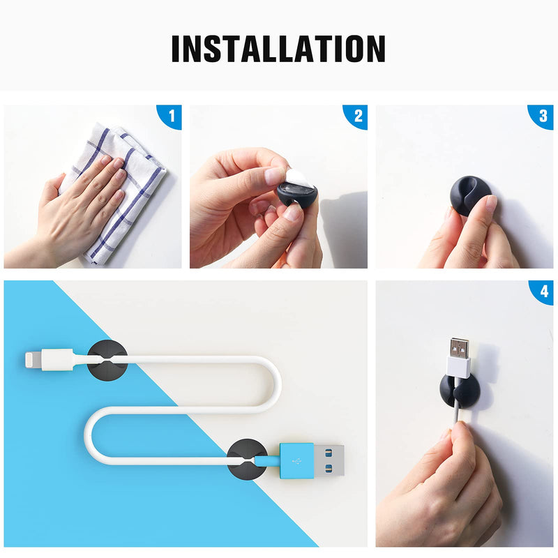[Australia - AusPower] - 12 Pack Cable Clips, Znben Cord Organizer Holder Adhesive Cable Management Charger Wire Holder Clips for Desk, Home, Office, Car, Cubicle, Nightstand Black Small 