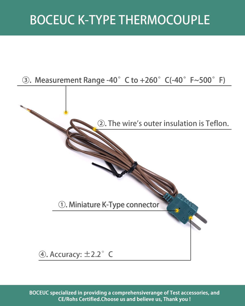 [Australia - AusPower] - K Type Thermocouple Probe, High Accuracy K Type Mini-Connector Thermocouple Temperature Probe Sensor, 1 Meter Long Measure Range -40°C~260°C (-40°F~500°F) 