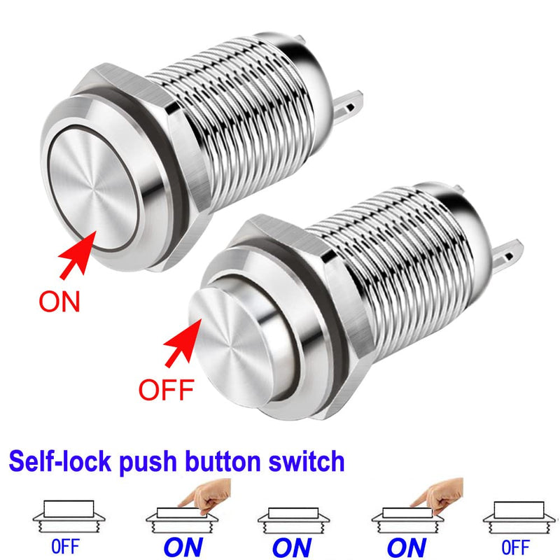 [Australia - AusPower] - 4pcs 12mm 3A 12V/24V/110V/250VAC Waterproof Push Button Switch Latching Nickel-Plated Copper Push Button Switch On-Off(High Head) 12mm-4pcs Latching 