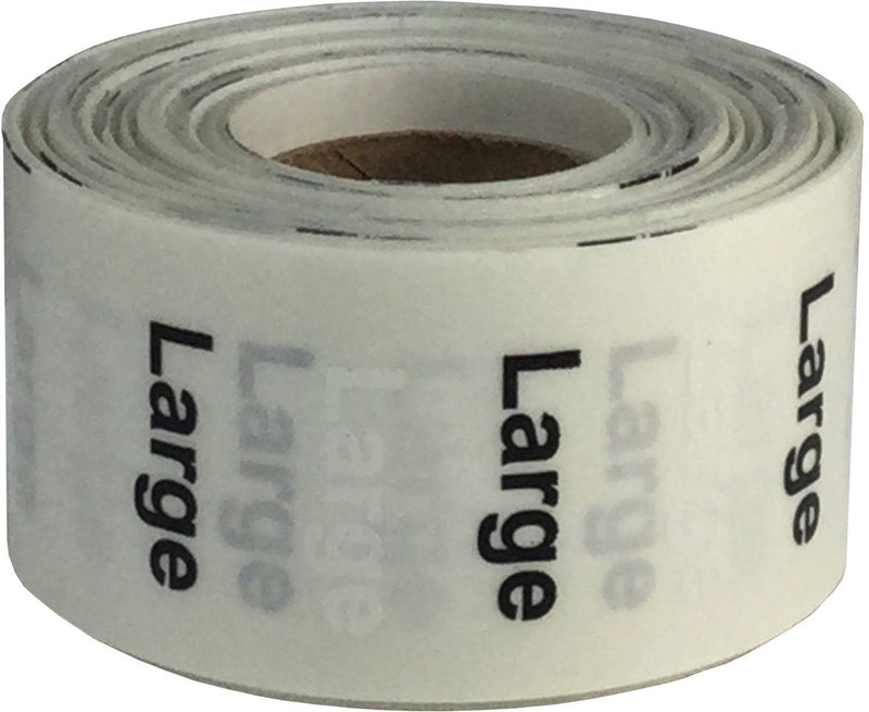 Large Modern Clothing Labels – Clear Size Strip Stickers with Black and White Text, 1.25 x 5 Inch Adhesive Labels, 125 Total Stickers for Retail Apparel, Organization, and Inventory – Made in the USA