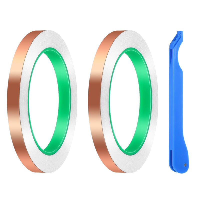2 Pack Copper Foil Tape, (3/8inch X 22yards)Copper Foil Tape with Double-Sided Conductive Tapes Double-Sided Conductive with Adhesive for EMI Shielding,Stained Glass,Soldering,Electrical Repairs