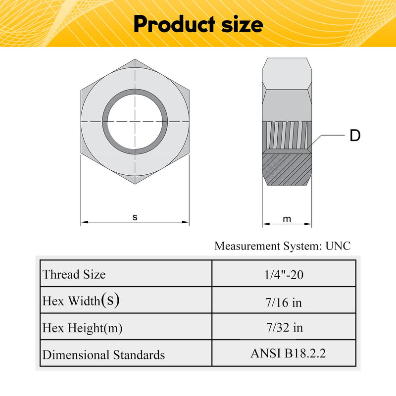 [Australia - AusPower] - 100pcs 1/4-20 Hex Nuts, 304 Stainless Steel, Hex Drive, UNC Nuts Fasteners, 1/4" Stainless Nuts Replacement Nut with Plastic Case 