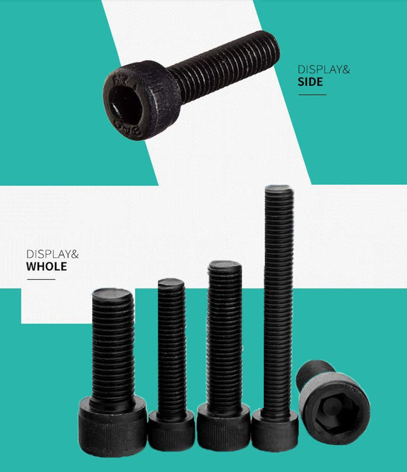 [Australia - AusPower] - 100Pcs M3x22mm Socket Hex Head Cap Screws Metric Alloy 12.9 Steel Fully Threaded Knurled Bolt Machine Black 