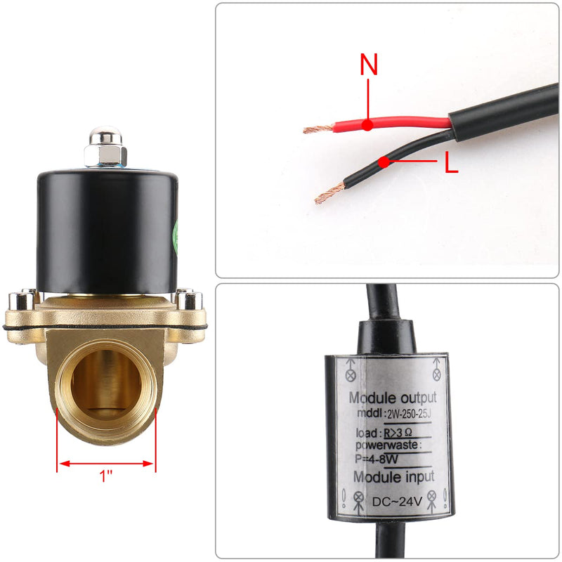 [Australia - AusPower] - Baomain 1 inch DC 24V Brass Electric Solenoid Valve Water Air NC Energy-saving Normal Closed Valve 2W-250-25J 