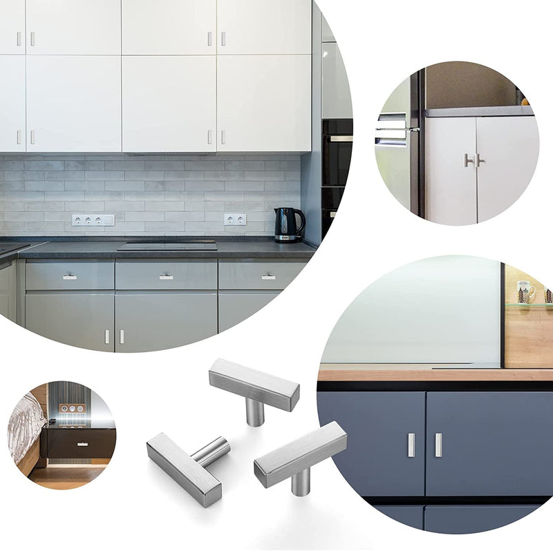Ravinte 20 Pack Brushed Nickel T Bar Square Cabinet Knobs 2in Cabinet Pulls | Brushed Nickel Finish, Solid Metal, Easy Install, Screws Included, Hardware, Kitchen, Bathroom, Drawers, Cabinets