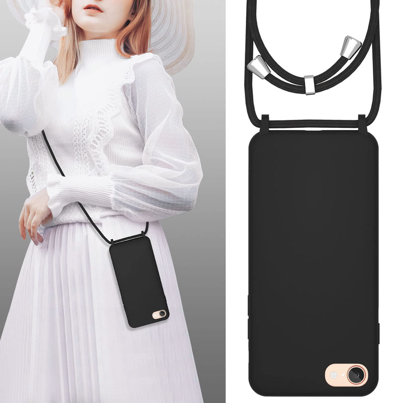 [Australia - AusPower] - UEEBAI Crossbody Lanyard Phone case for iPhone SE 2022 5G/iPhone 7/iPhone 8/iPhone SE 2020, Silicone Phone Cover with Adjustable Necklace Strap Shockproof Cover Case for iPhone SE3/SE2 - Black iPhone SE3 5G/iPhone 7/iPhone 8/iPhone SE2 