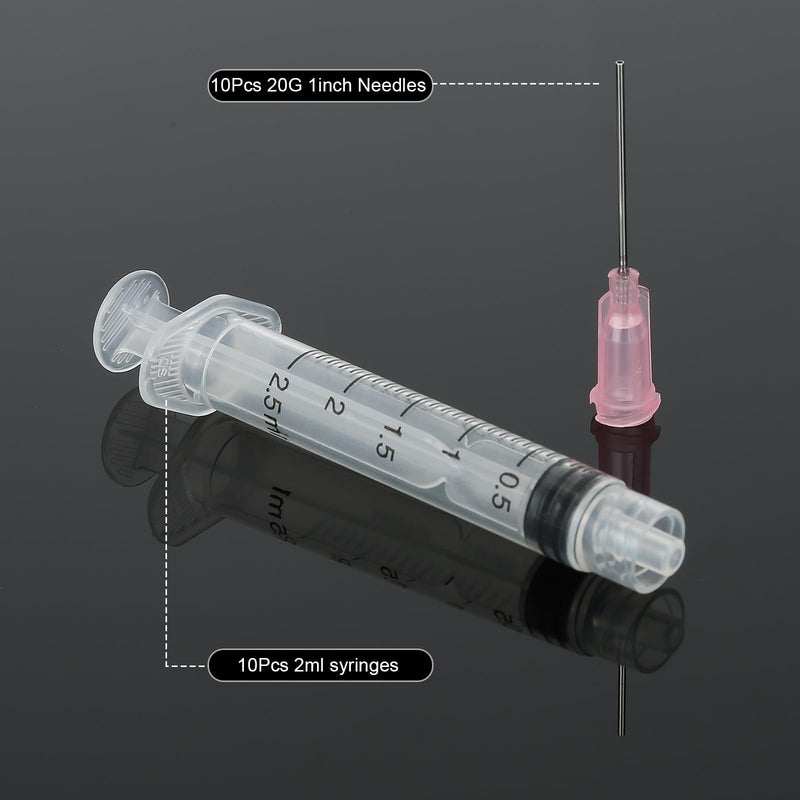 2 ml Syringe Set with 20 g Blunt Needles, 10 Pieces Individually Sterile Sealed Plastic, Reusable Small Plastic Syringe for DIY Craft Refill Adhesive, Industrial Applications