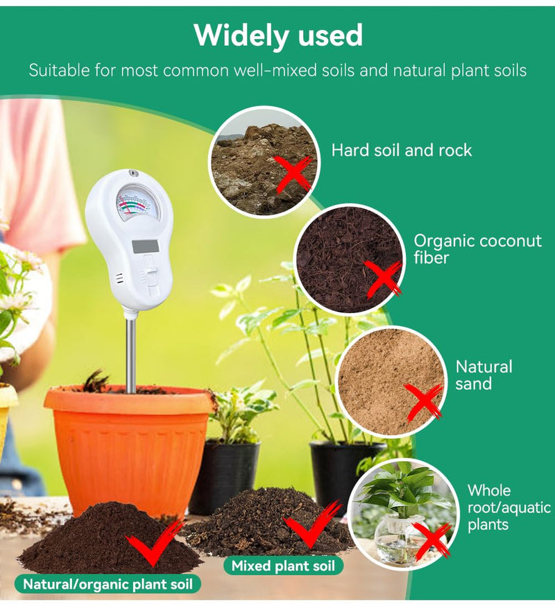 6-in-1 Soil Moisture Meter, pH Tester, Soil Moisture, Fertility, Sunlight, Temperature, Humidity, with Detachable Probe, for Agriculture, Gardening, and Outdoor Plants (Include 3* Detachable Probes) 6-in-1 Soil Moisture Meter