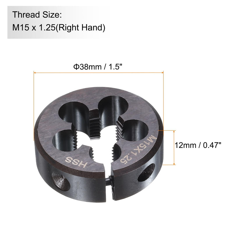 QUARKZMAN Adjustable Die M15 x 1.25 x 38.1 mm, Right Handed Thread Die, Black