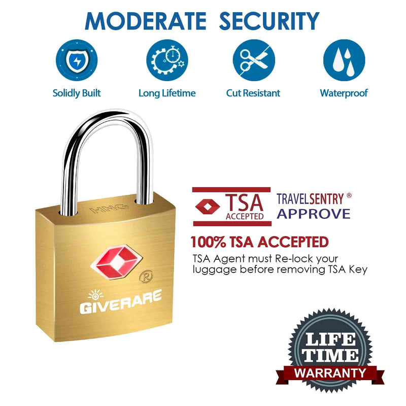[Australia - AusPower] - 4 Pack TSA Approved Travel Luggage Locks with Keys, Solid Brass Copper Keyed Padlock, Small Locks for Suitcase, Backpack, Gym Locker, Jewelry Box, Gold-by GIVERARE 