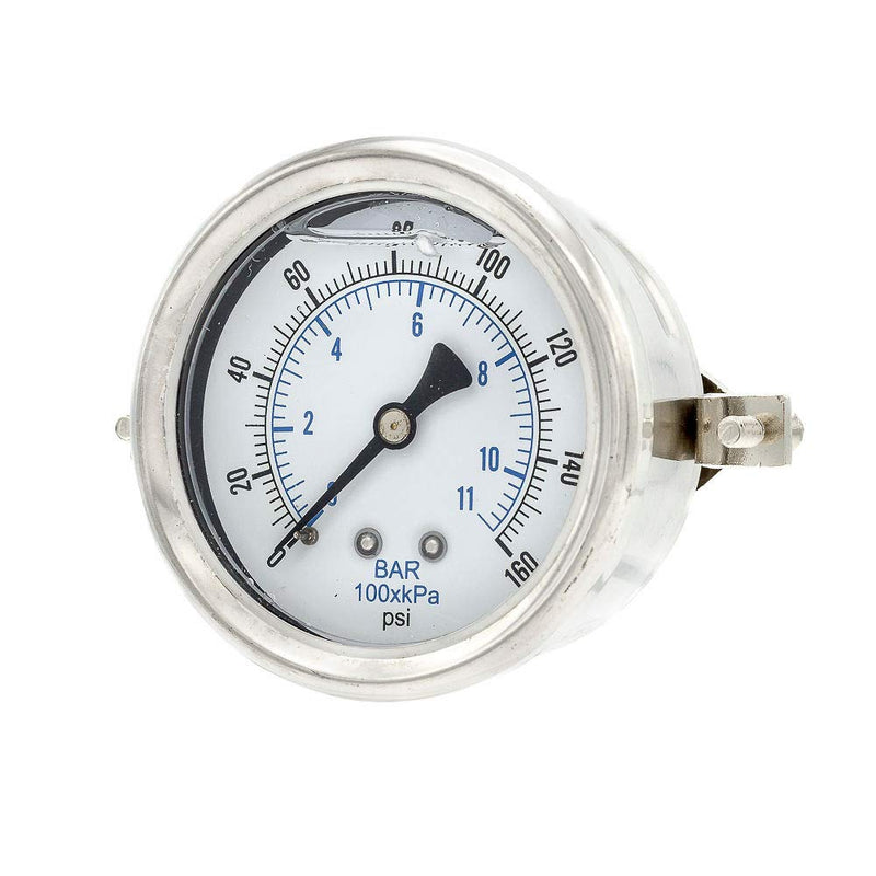 [Australia - AusPower] - PIC Gauges 203L-204F U-Clamp Panel Mount Glycerine Filled Pressure Gauge w/ SS Case/Bezel, Brass Internals, PC Lens, 2" Dial, 0/160 psi Range, 1/4" Male NPT 0 - 160 PSI 