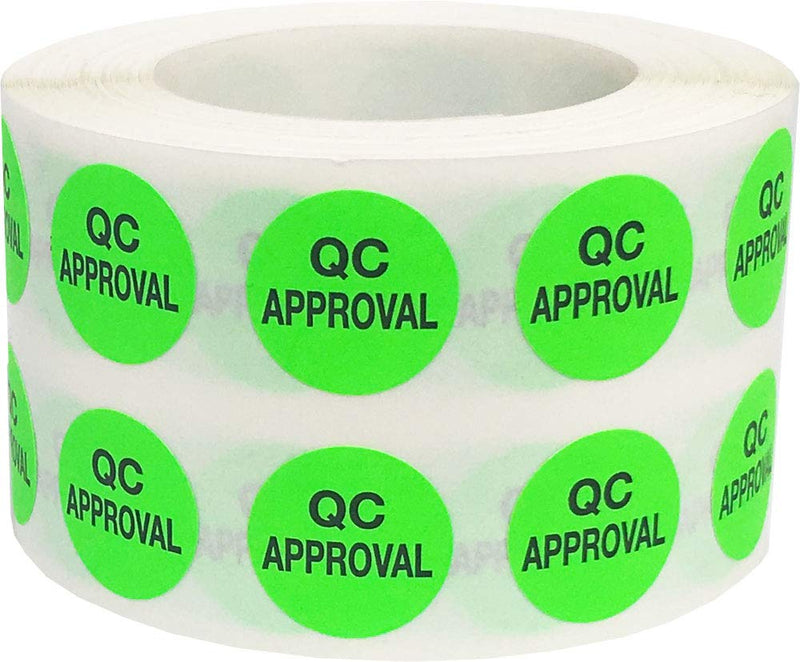 InStockLabels QC Stickers, 1000 Labels Per Roll – Quality Control Approval Stickers for Inventory Organization & Management, Fluorescent Green Label Stickers for Warehouse and Manufacturing