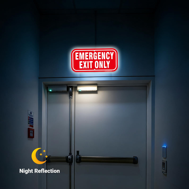 (2 Pack) Emergency Exit Only Signs, 12" x 6" Emergency Exit Sign, Rust Free Reflective Aluminum, Fade/Weather Resistant, UV Protected, Indoor/Outdoor Use, Easy to Install