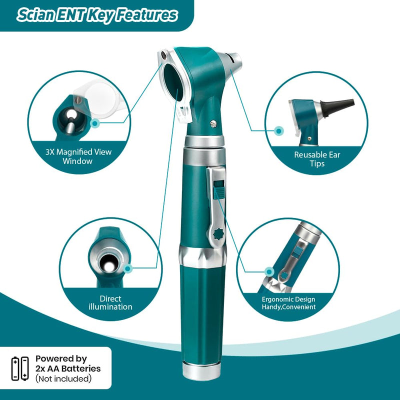 [Australia - AusPower] - Scian Otoscope - Ear Scope with Light, Ear Infection Detector and Pocket Ear Checker Kit with 3X Magnify Lens, Suitable for Kids, Adults, Doctors, Pets(Green) Green 