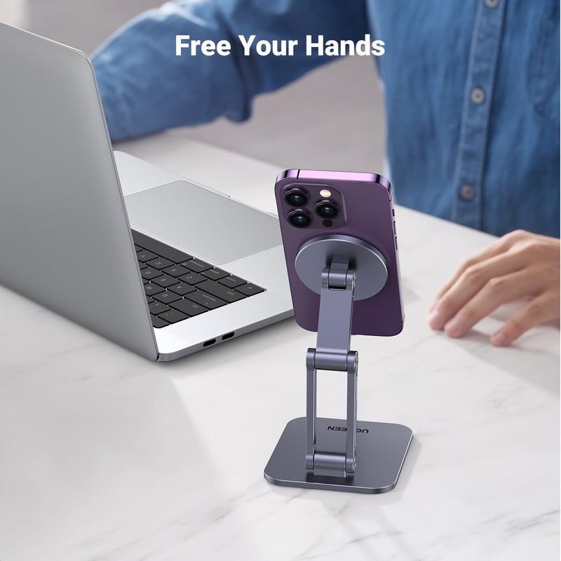 [Australia - AusPower] - UGREEN Magnetic Phone Stand Compatible with MagSafe iPhone Stand for Desk Ergonomic Design Adjustable, Aluminum Cell Phone Stand Compatible for iPhone 15 14 13 12 Pro Max and MagSafe Case, Grey 