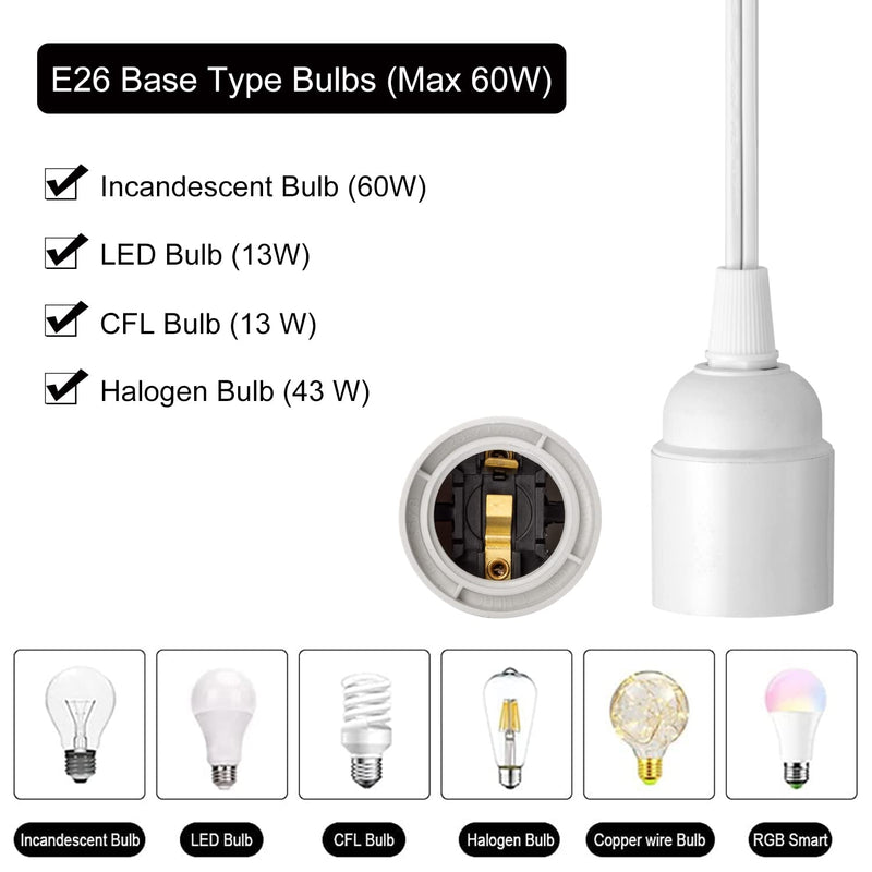 [Australia - AusPower] - Light Bulb Cord 15Ft - White, Hanging Light Cord with E26 Light Bulb Socket, On/Off Switch, Polarized Plug, Hanging Lantern Cord, Plug in Pendant Light Cord (No Bulb) 15 