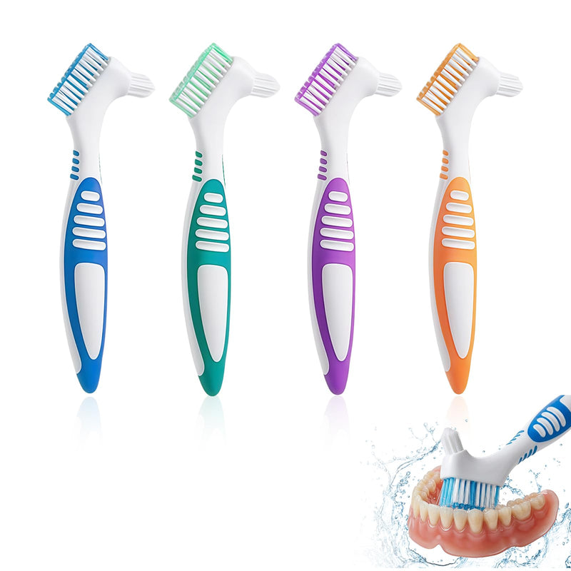 Flintronic Pack of 4 Double-Sided Denture Cleaning Brushes, Soft Denture Brush, Toothbrush for Prostheses, Multilayer Bristles for Cleaning False Teeth Pack of 4 Brushes