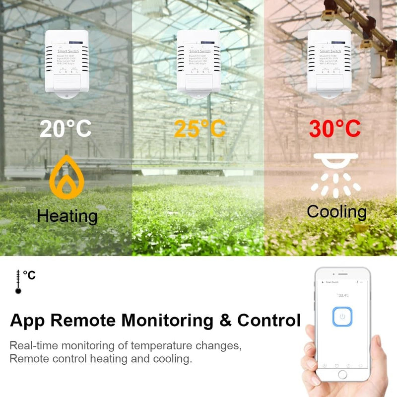 [Australia - AusPower] - WiFi Temperature Controller Sensor Module, Tuya app Wireless Remote 16A Smart Switch with Energy Consumption Monitoring,Compatible with Alexa Google 