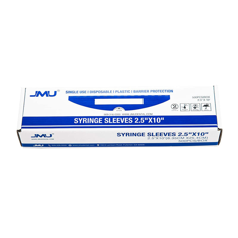 [Australia - AusPower] - JMU Dental Air Water Syringe Sleeves with Precut Opening, Disposable Clear Plastic Protective Barrier, 2.5" x 10", Box of 500 Pieces 