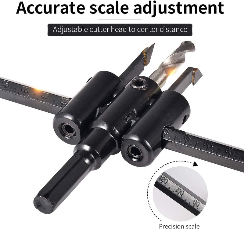 [Australia - AusPower] - HOHXEN Adjustable Rotary Cutter with Twist Drill Bit [Diameter: 30mm-200mm] Adjustable from 1" to 6" for Woodworking DIY Cutting Tool black 
