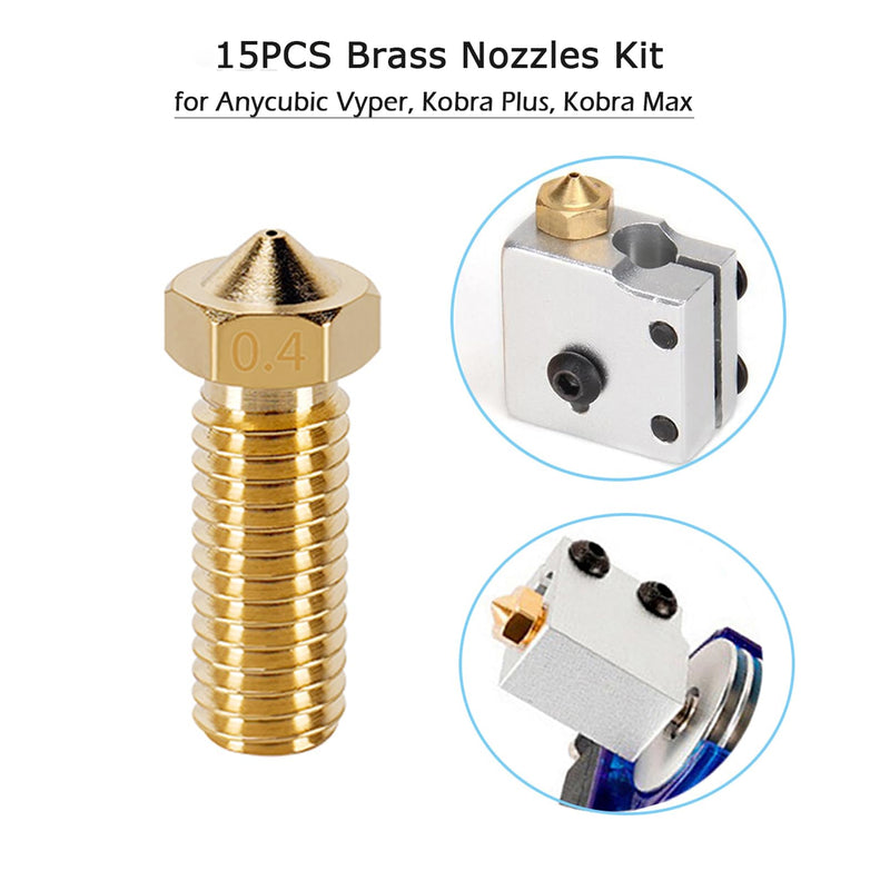 [Australia - AusPower] - 15PCS Nozzles Kit for Anycubic Vyper, 3D Printer 7PCS 0.4mm Brass Nozzles and 2PCS 0.2mm, 0.6mm, 0.8mm, 1.0mm Brass Nozzles Kit for Anycubic Vyper, Kobra Plus, Kobra Max 