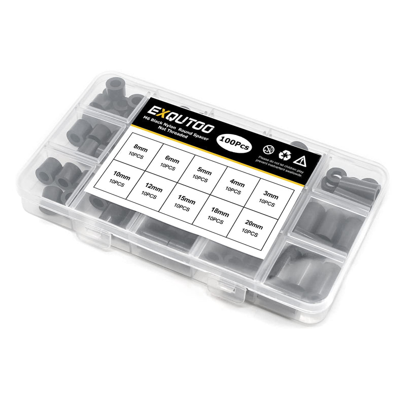 [Australia - AusPower] - Black ABS Round Washers ID 6.2mm,OD 11mm, 3mm 4mm 5mm 6mm 8mm 10mm 15mm 18mm 20mm Length, Assortment Kit, Non-Threaded, Suitable for M6 Screws Hardware Spacer Bracket Black/6.2mm 