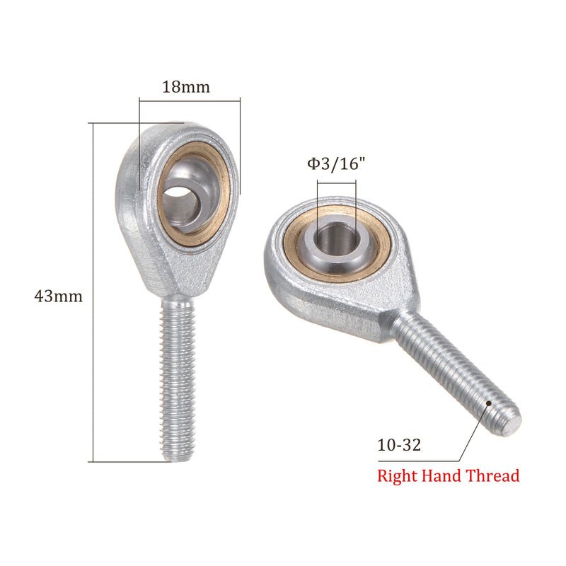[Australia - AusPower] - 4pcs POSB3 Rod End Joint Bearing - [3/16" Bore, 10-32 UNF Right Hand Thread] Male Rod End with Jam Nuts, 45# Carbon Steel 3/16 4 
