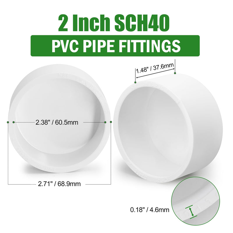 [Australia - AusPower] - PVC Pipe End Caps 2 Inch, Zernmiarder White SCH40 Furniture Grade Pipe Cover Fitting - Fits 2" PVC Pipes, 2 Pieces 