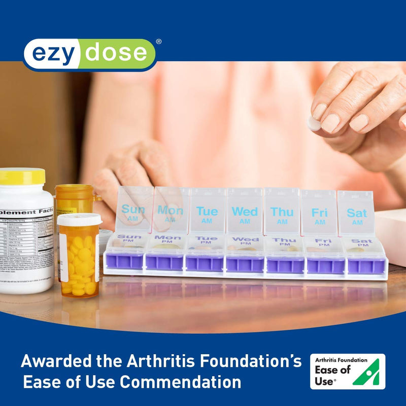 [Australia - AusPower] - EZY DOSE Weekly (7-Day) Pill Case, Medicine Planner, Vitamin Organizer Box, X-Large Push-Button Compartments, Convenient and Easy to Use, Color May Vary, BPA Free X-Large 8.75"x2"x1" 