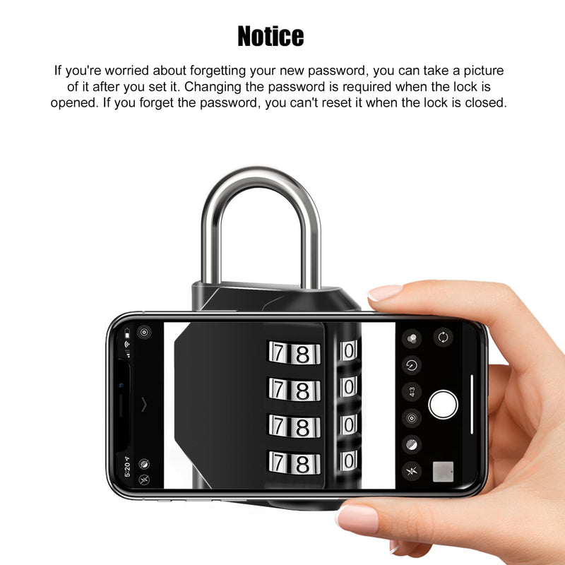[Australia - AusPower] - Combination Lock Waterproof 4 Digit Padlocks with Combination Code, Zinc Alloy Combination Lock for Door, Tool Boxes, Schools, Gym, Garden, Fences, Reel Cabinet & Storage, Black (1PCS) 1 Piece 