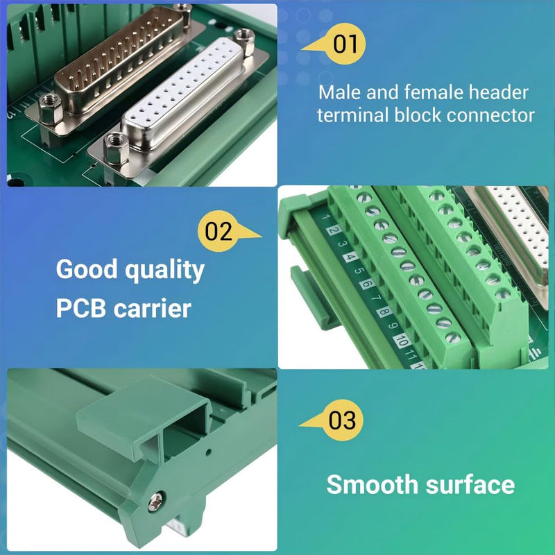 [Australia - AusPower] - DB25 Male&Female DIN Rail Mount Interface Module, D-Sub 25-pin Breakout Board DB25 