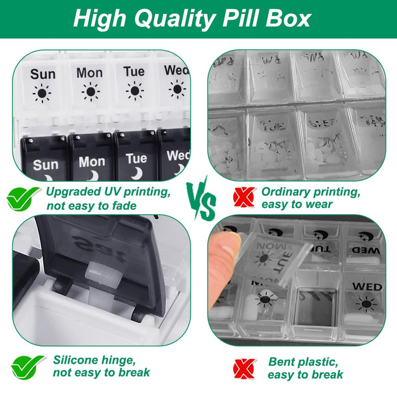 [Australia - AusPower] - Shintop Pill Organizer 2 Times a Day, Easy Fill Weekly Pill Box Am Pm Push Button Pill Container 7 Day Medicine Organizer for Vitamins Supplements ?Black&White? Black&white 