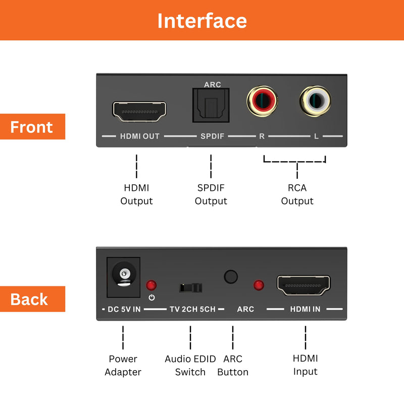 [Australia - AusPower] - J-Tech Digital 4K@60Hz HDMI Audio Extractor with ARC, HDMI to RCA & Optical Converter, Dolby Digital/DTS Stereo Support for TV, Gaming Consoles, Blu-ray, Laptop [JTECH-AE4KA] 