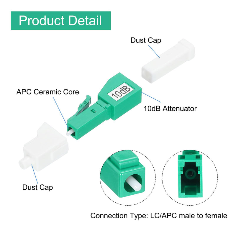 QUARKZMAN 10dB LC Fiber Attenuator, LC/APC Singlemode Fiber Optic Connector Male to Female for Fiber Optic Transmission, Pack of 2 10 dB