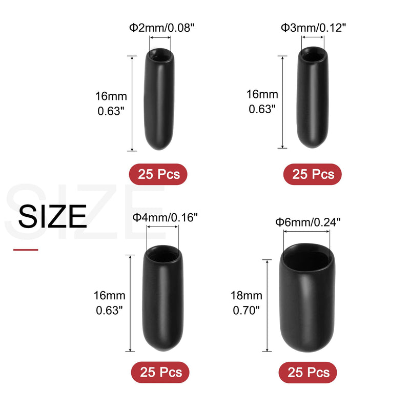 [Australia - AusPower] - uxcell 100pcs Round Rubber End Caps 3/32" 1/8" 5/32" 1/4" Black Vinyl Cover Screw Thread Protectors Assortment Kit 3/32" 1/8" 5/32" 1/4" 100 
