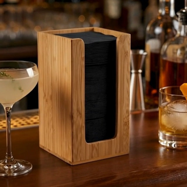Restaurantware-4.5 x 8 Inch Coffee Cup Dispenser, 1 Countertop Cup Lid Organizer - Holds Cups/Lids/Napkins Up To 3.75 Inch in Diameter, Compact, Bamboo Cocktail Napkin Holder, For Bars or Offices, Cup/Lid/Napkin Natural