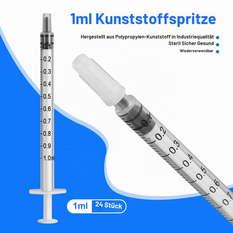 1 ml syringes, pack of 24 colostrum syringe dosing syringe with cap | Plastic syringes individual packaging for measuring liquids for labs pouring 24 Stück