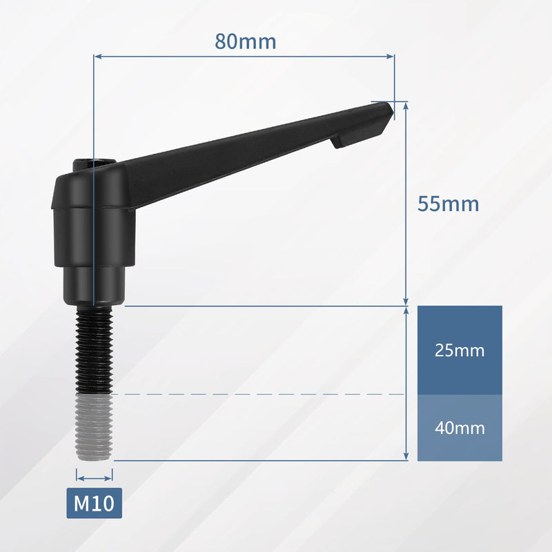 efuturetime Clamping Lever M10 x 25 mm Adjustable External Thread Black Pack of 4 | Carbon steel handle, machine handles 25mm