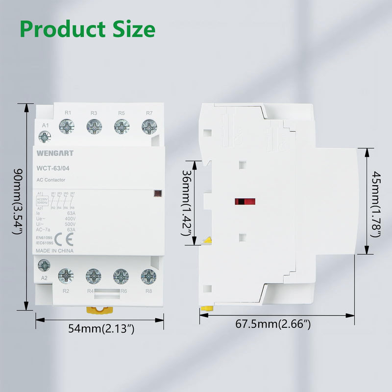 Wengart AC-Schütz WCT-63,4 Normally Closed AC230V 63A, Suitable for Household Appliances and Engine Loads, White | Fireproof ABS For smart home control cabinets. 4NC installation contactor with 2.1W standby. 230 V, 63 A, 54 mm width, DIN35