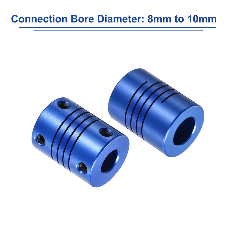 [Australia - AusPower] - uxcell 2Pcs 8mm to 10mm Aluminum Alloy Shaft Coupling L25xD19 Flexible Coupler with Screws for Encoders and Motors,Blue 2 
