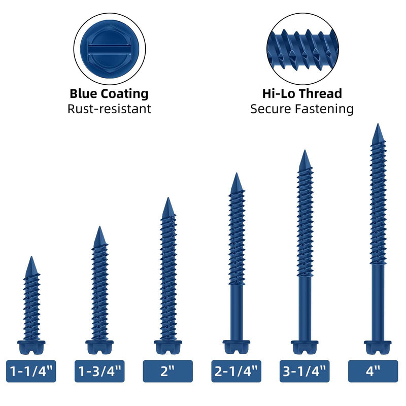 [Australia - AusPower] - 1/4" x 1-1/4" Blue Hex Head Concrete Screw Anchor Kit for Anchoring to Masonry, Block or Brick, 100 PCS 1/4" x 1-1/4" 