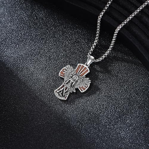 DAYLINLOVE Wooden Cross Necklace 925 Sterling Silver Real Ebony Saint Michael/Virgin Mary/Nail/Jesus/Crucifix/Crown of Thorns/Fish Hook/Gym Pendant Christian Catholic Jewellery Gifts for Women Men